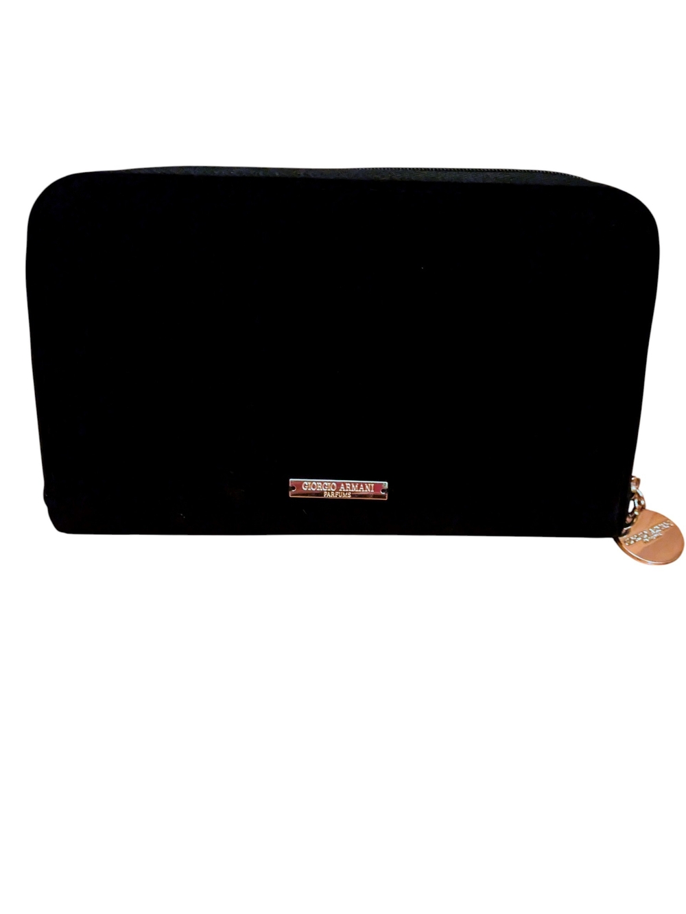 Giorgio Armani Black Zip-Around Wallet with Gold Logo